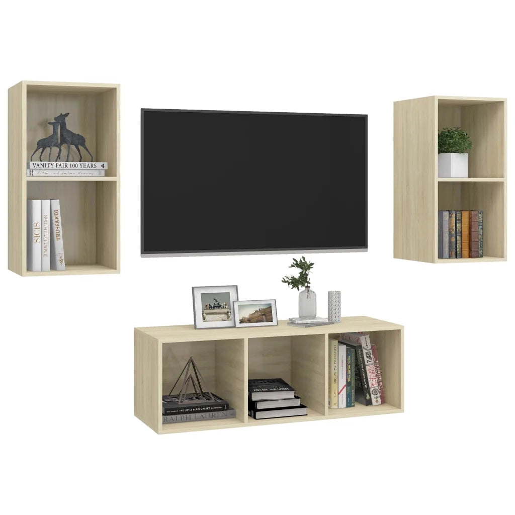 Set Porta TV 3 pz Rovere Sonoma in Truciolato 3079739