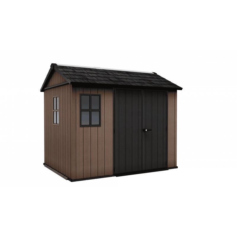 Casetta da giardino in resina EVOTECH+ 287x230 cm - con pavimento e doppia porta - carico neve 150 kg/m² – Newton Plus 759/975 - Marrone - Keter
