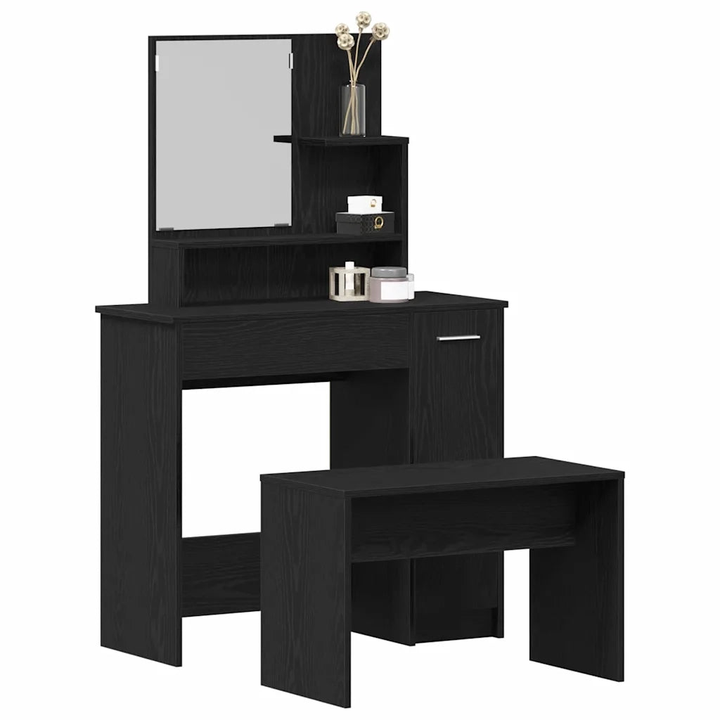 Set Tavolo da Trucco 2 pcs Rovere Nero Legno multistrato 3333076