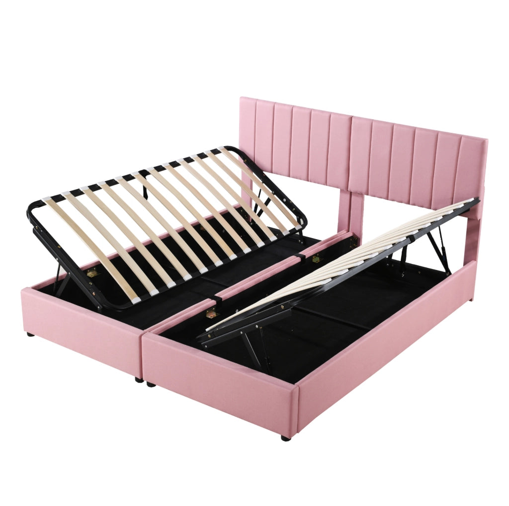 Letto imbottito 180x200 cm con contenitore idraulico; convertibile in 2 letti; rosa