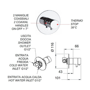 Rubinetto termostatico da incasso doccia senza deviatore - serie minimal thermo
