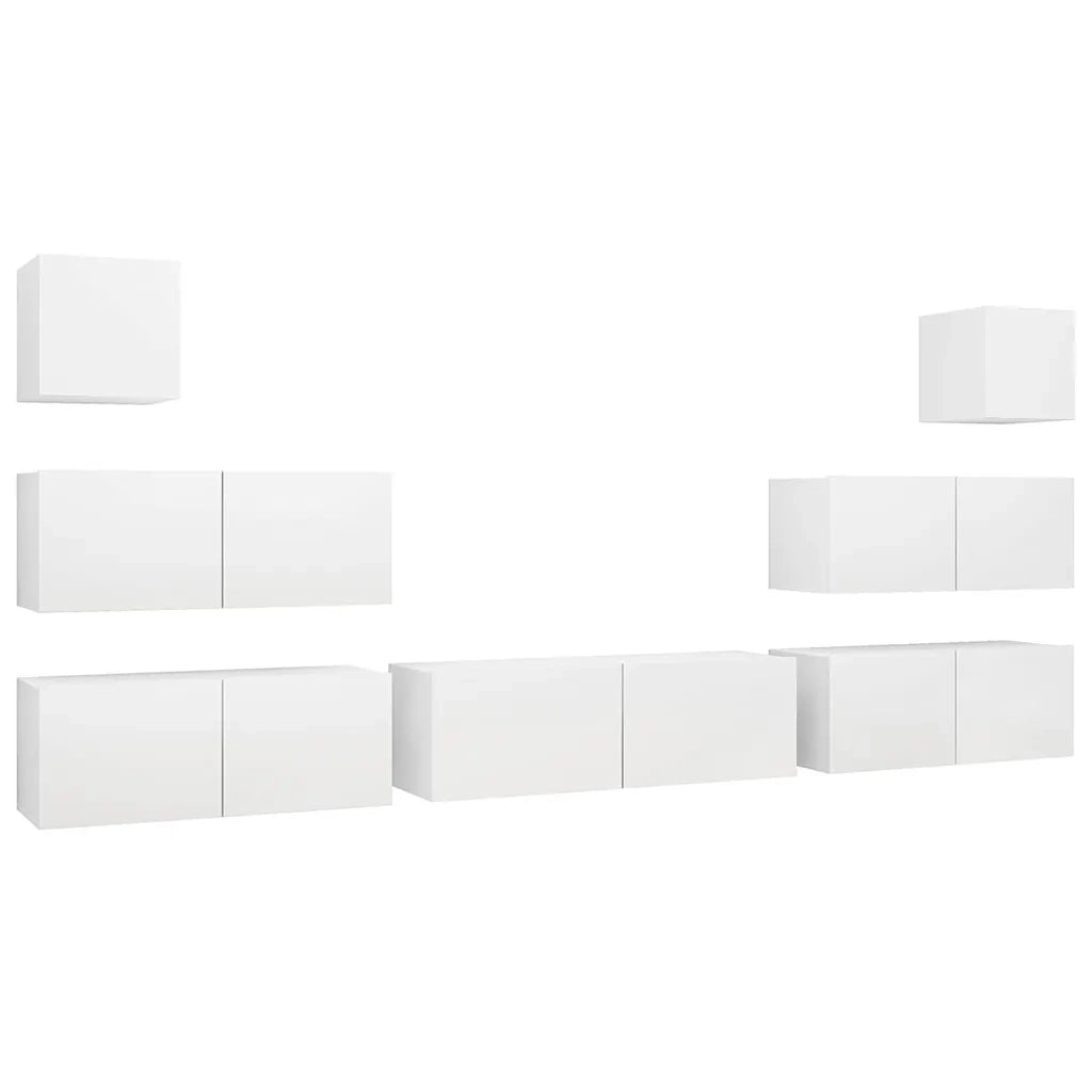 Set Mobili Porta TV 7 pz-Set di 7 Credenza per TV Bianco in Legno Multistrato 857494