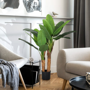 Pianta Artificiale di Banano 120 H cm per Interni con Vaso Nero
