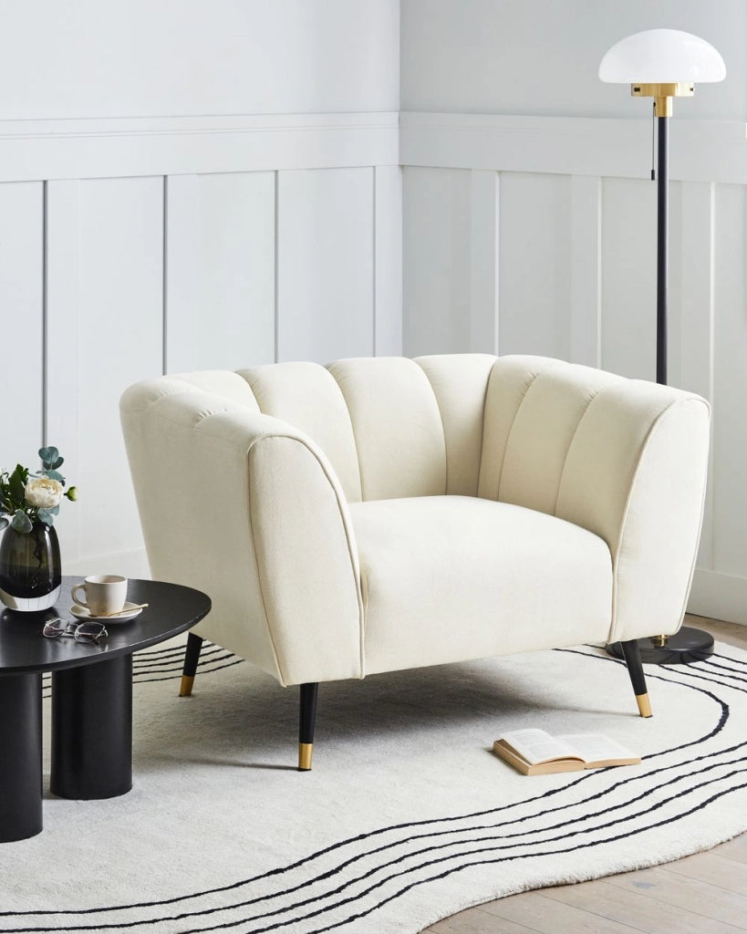 Poltrona Beige Chiaro Rivestimento in tessuto Seduta larga e profonda basso Moderno Accogliente