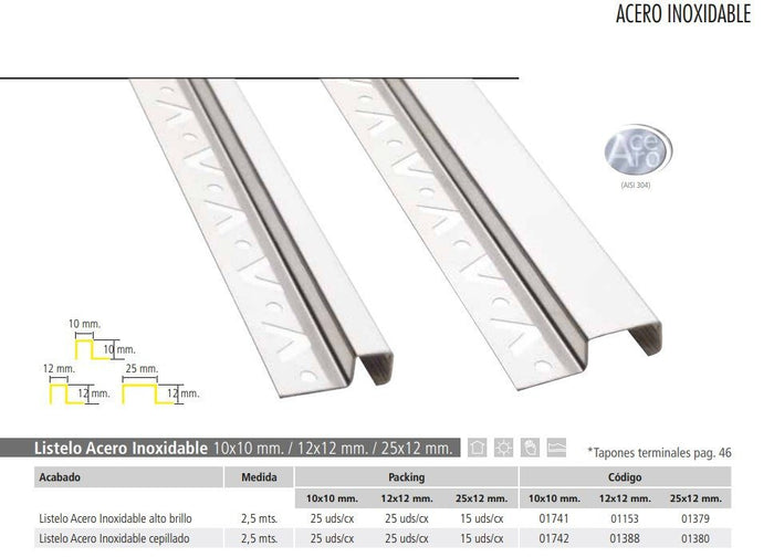 Listello acciaio ml.2,5 12x12 lu cido brillante