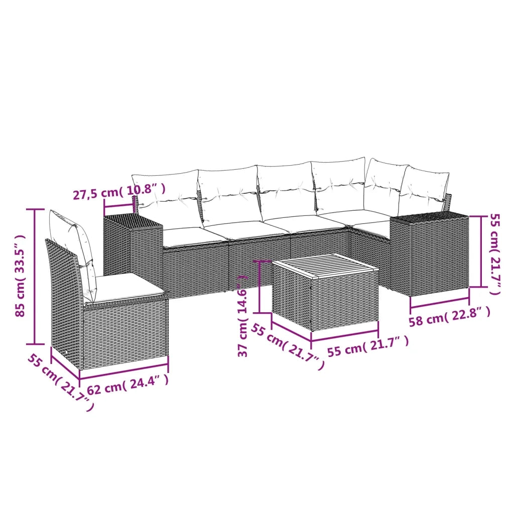 Set Divani da Giardino con Cuscini 7pz Nero Polyrattan 3225468