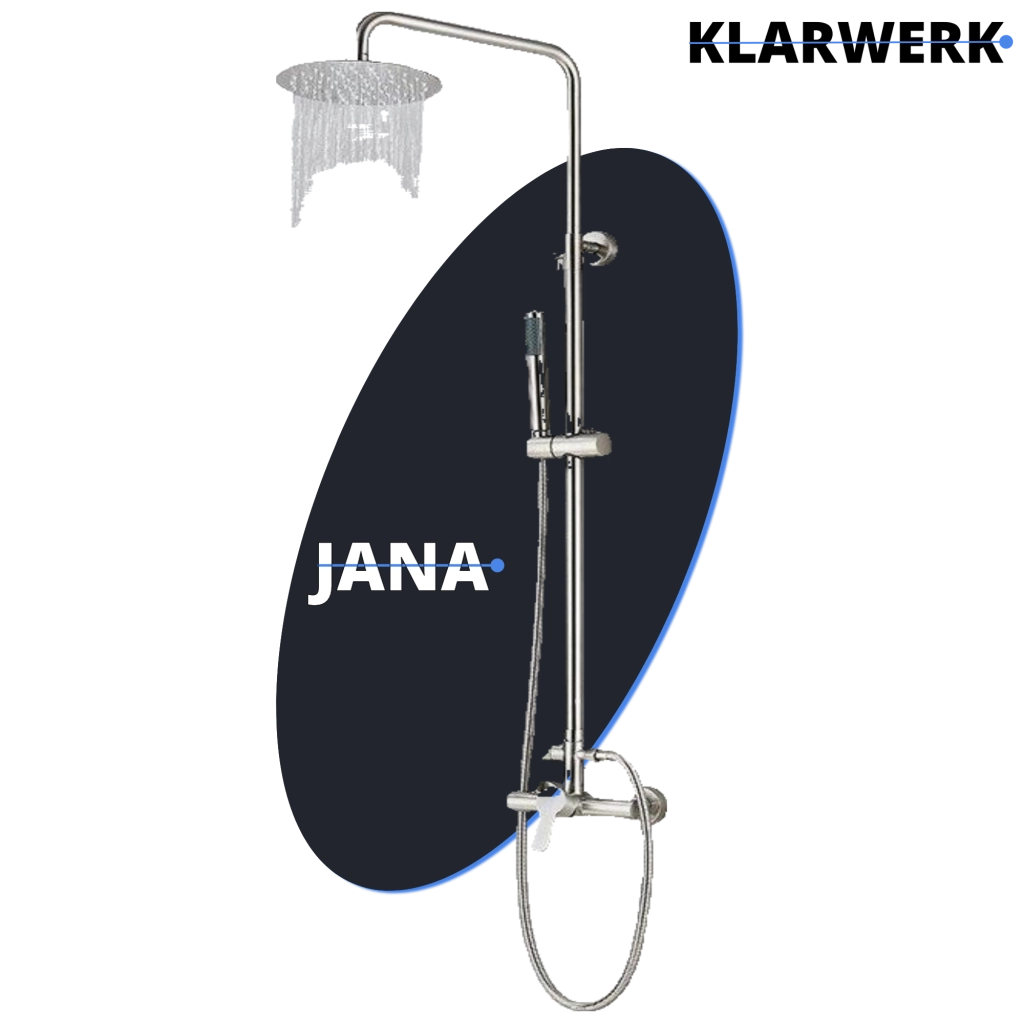 JANA | Set pioggia premium in acciaio inox spazzolato | Miscelatore doccia di design | Miscelatore doccia completo di doccetta