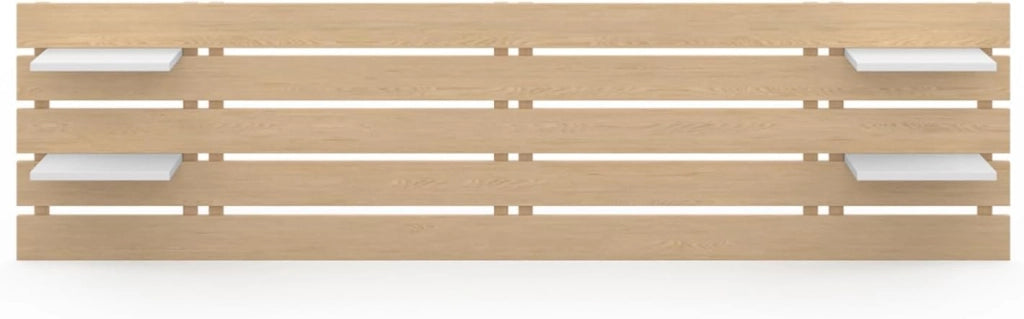 Testiera NINA 240 CM in legno chiaro con 5 doghe larghe e ripiani bianchi