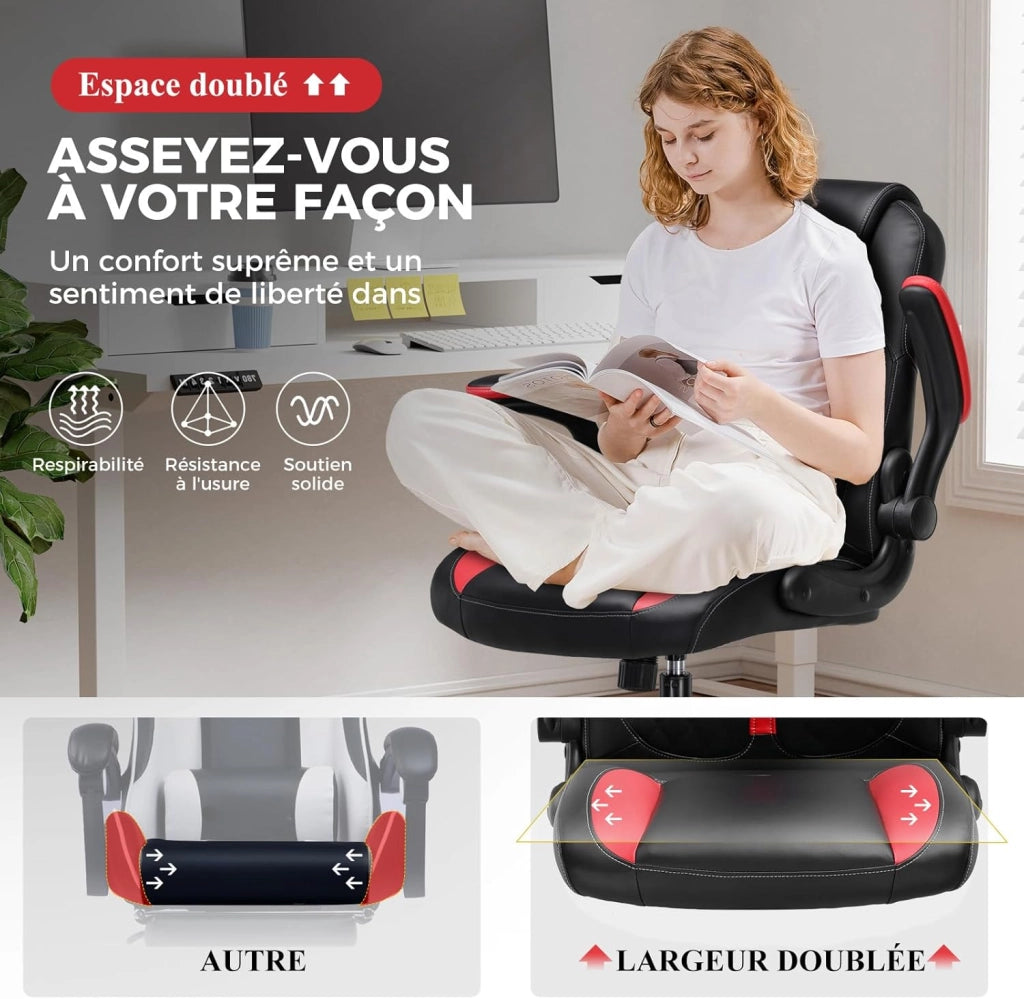 Sedia da gioco con braccioli sollevabili – Sedia da gioco ergonomica a funzione ribaltabile – Seduta PC Gaming in schiuma ad alta densità rosso
