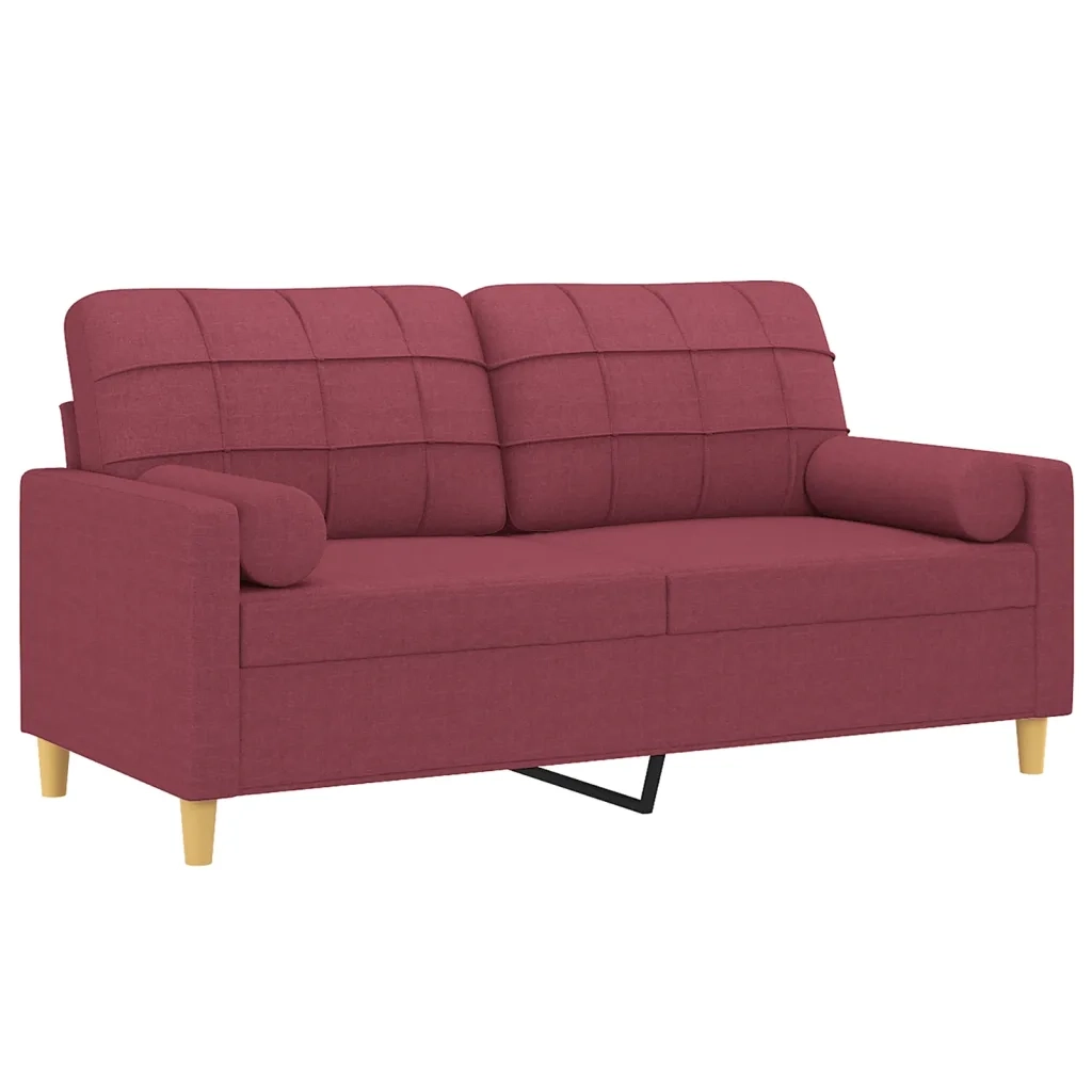 Divano | Divano da soggiorno | Sofa a 2 Posti con Cuscini Rosso Vino 140 cm in Tessuto