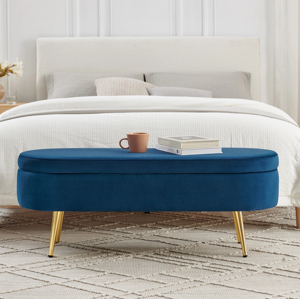 Panca contenitore in velluto blu scuro con vano da 20 L
