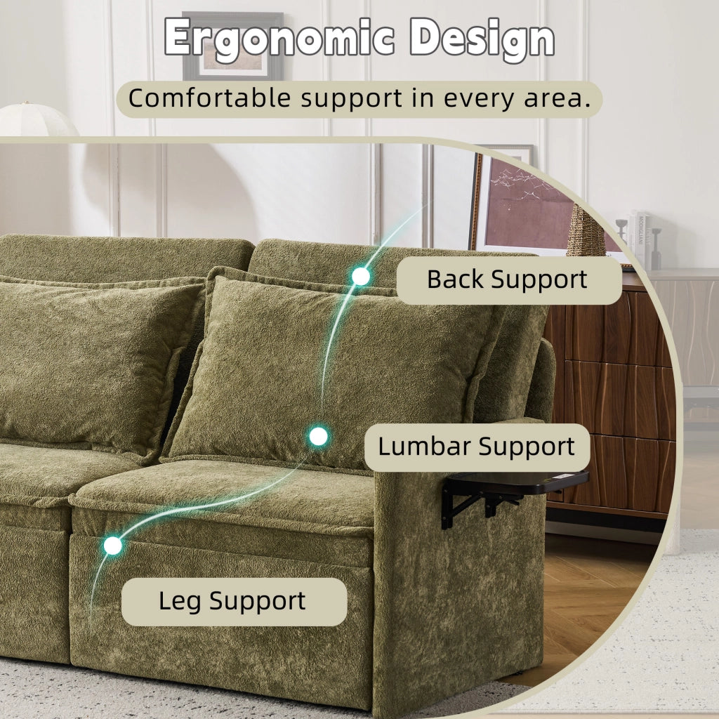 Divano letto pieghevole con schienale regolabile a 5 posizioni, tasche laterali, porta USB e Type-C, in chenille verde