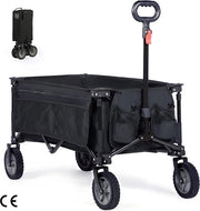 Carrello Portatile per Spiaggia, Giardino e Trasporto - Grande Dimensione, Adatto per Tutti i Tipi di Terreno, Incluso Lato e Cassa Portaoggetti - 100KG di Capacità di Carico (Nero, Ruote Normali)