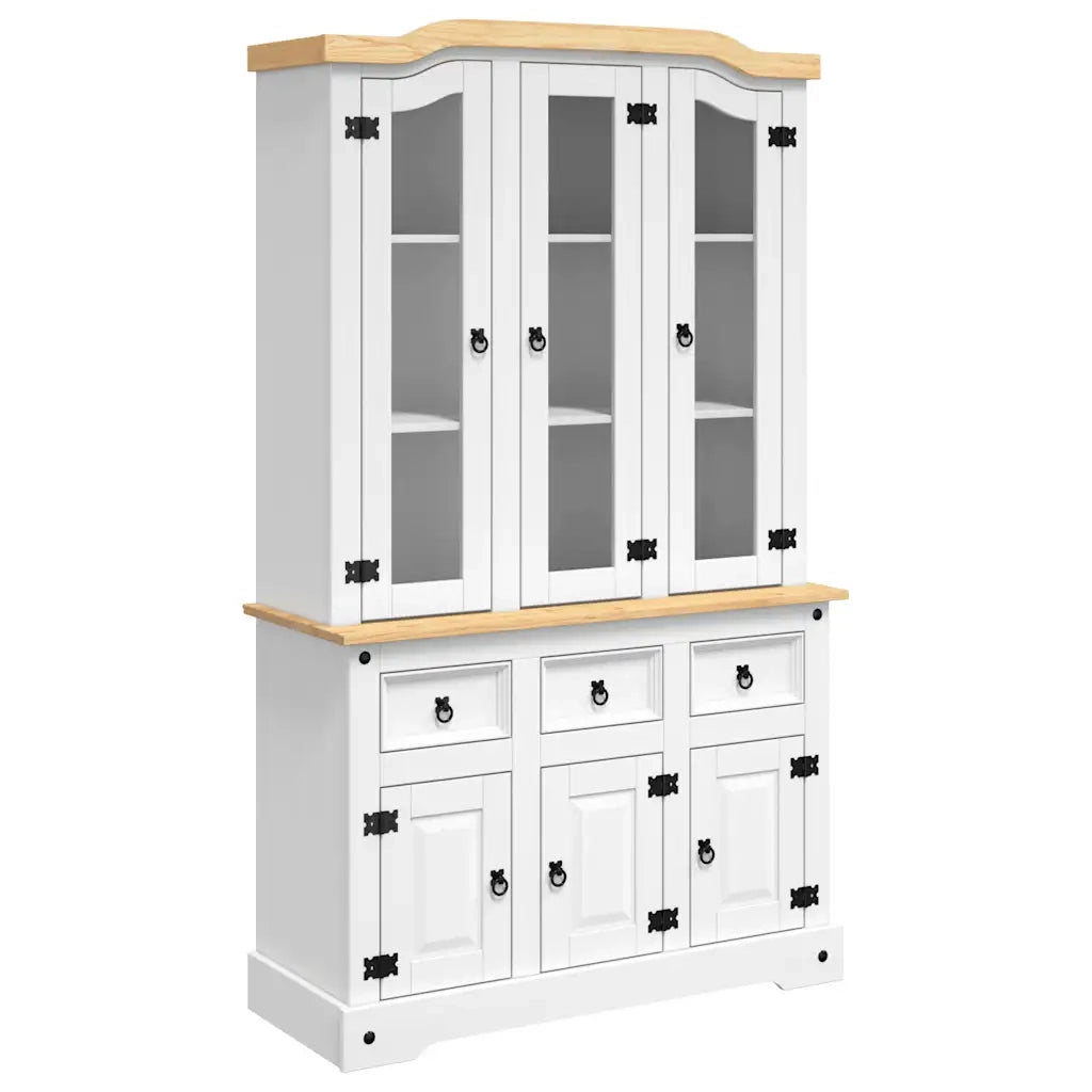 Credenza Corona Bianca 112x43x196 cm in Legno di Pino Messicano 355086