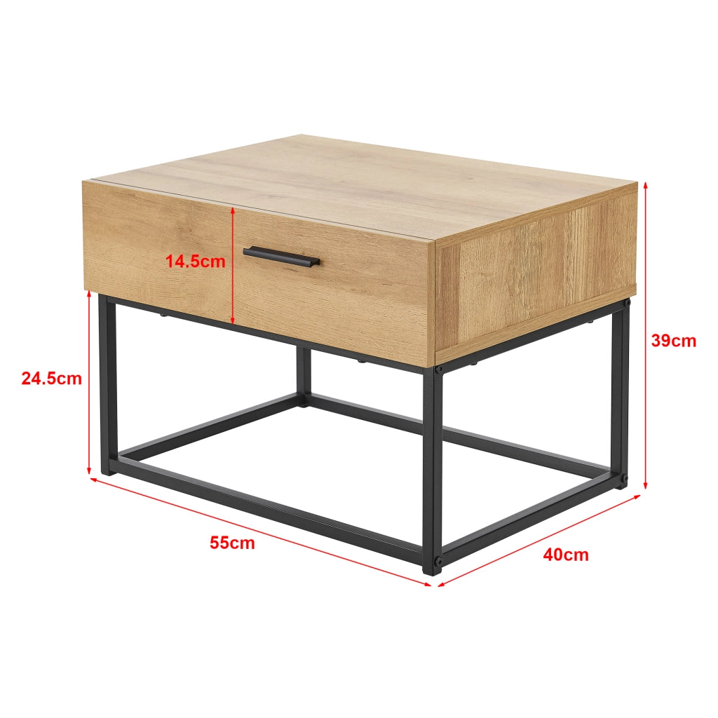 Set da 2 Comodini Lavangen con Cassetto 39 x 55 x 40 cm Nero / Effetto Rovere [en.casa]