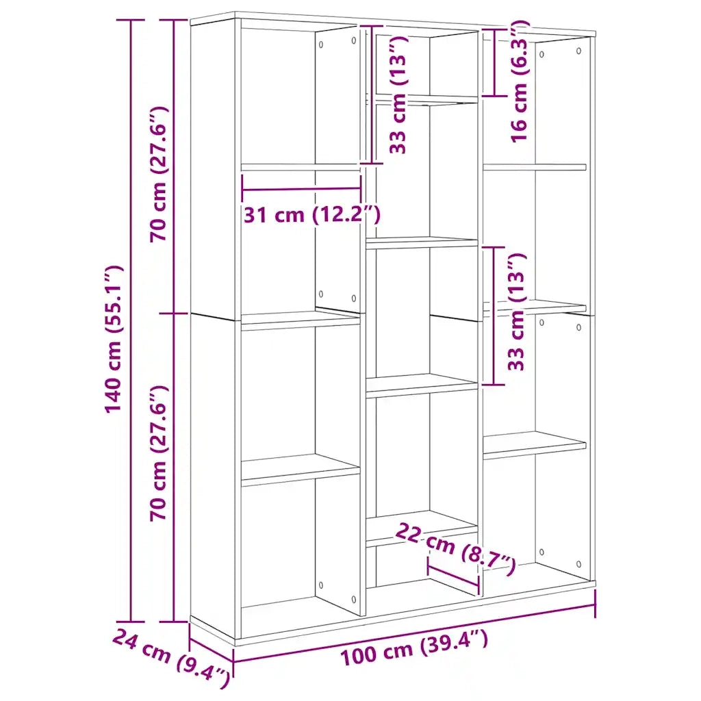 Libreria/Divisorio Ambienti | Divider per stanze | Paravento Grigio Cemento 100x24x140 cm in Multistrato