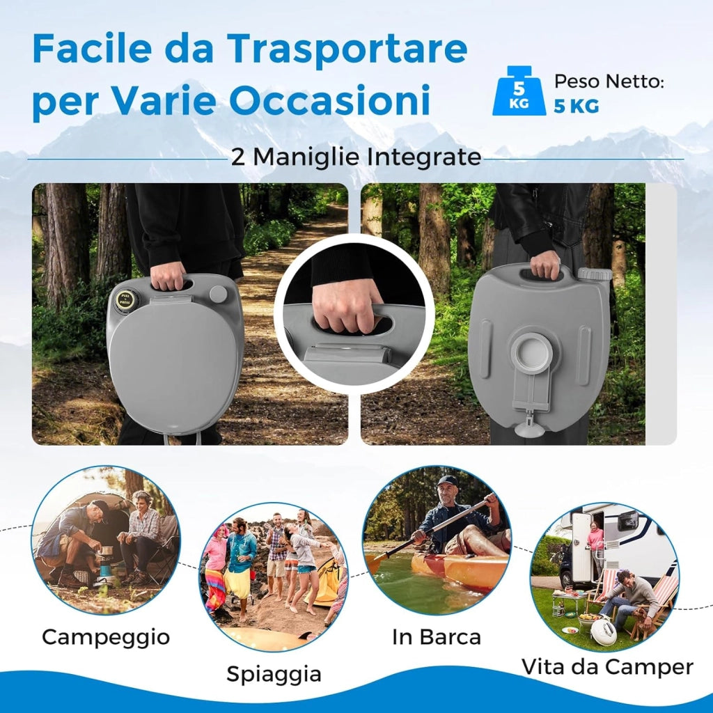 COSTWAY 20L Toilette Portatile con Serbatoio d'Acqua Rimovibile a Maniglia, WC Chimico Comodo per Campeggio, Water Portatile per Adulti e Anziani, Supporto Carico 150kg, 45 x 40 x 42 cm