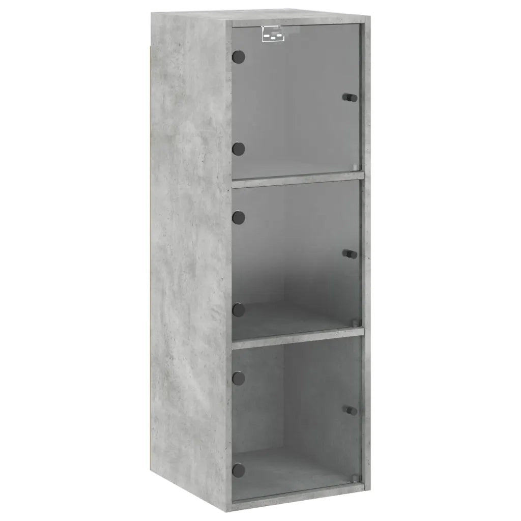 Armadietto a Muro | Mobile a Muro con Ante in Vetro Grigio Cemento 35x37x100 cm