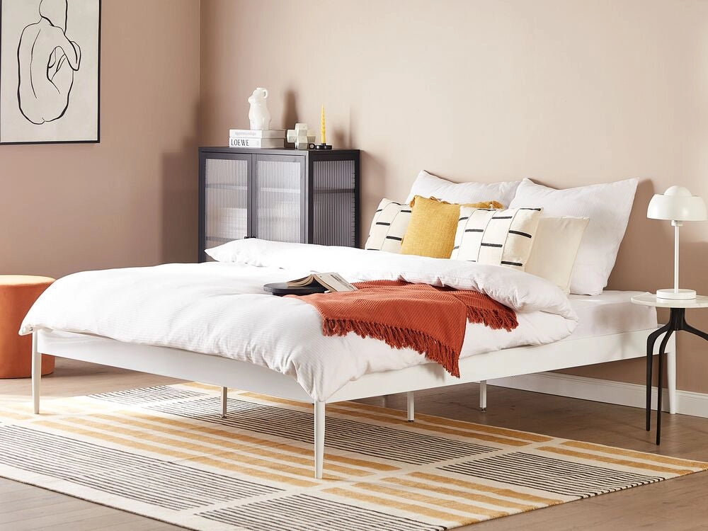 Letto matrimoniale con rete a doghe in metallo bianco 180 x 200 cm stile moderno industriale