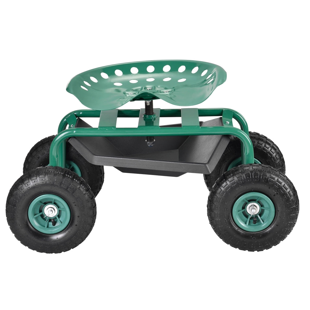 Sgabello su 4 Ruote per Giardinaggio con Seduta Regolabile in Altezza e Ripiano Portaattrezzi Scooter da Giardino - Verde / Nero [pro.tec]