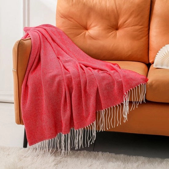 Piumoni in Finta Cashmere - Doccia Decorativa Leggera - Piumone Superficiate a Maglia - Con Piumoni - Per Letto o Soggiorno, 127 x 152cm - Rosso