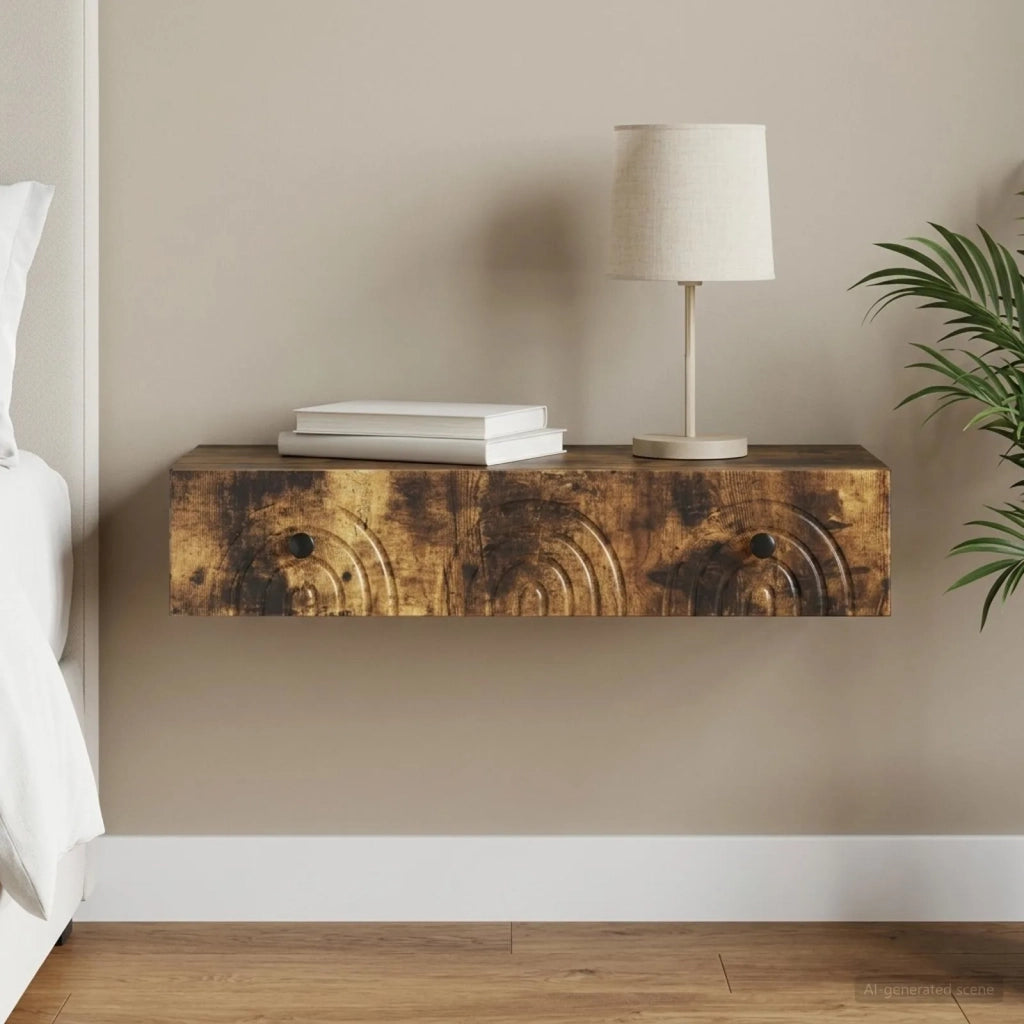 Tavolino da Parete Laterale 87,5 x 34,5 x 17 cm Rovere Fumo 898160