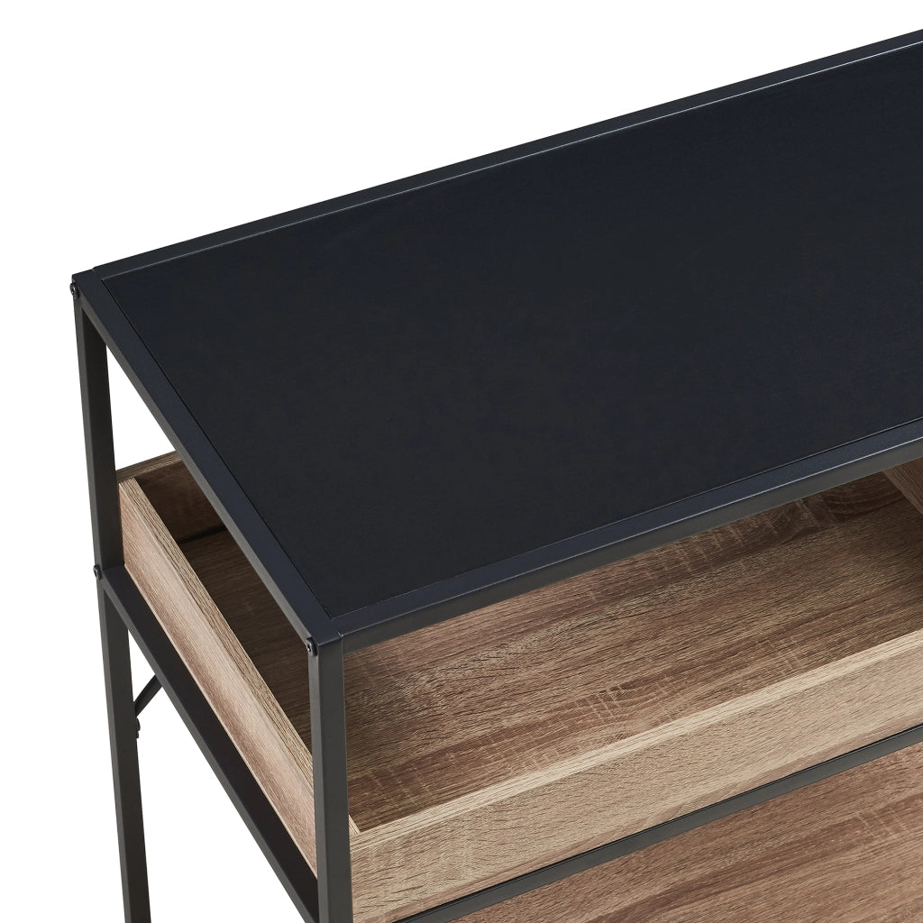 Tavolo a Consolle Belana con Ripiano e Scomparti Aperti 110 x 40 x 80 cm - Nero / Effetto Rovere [en.casa]