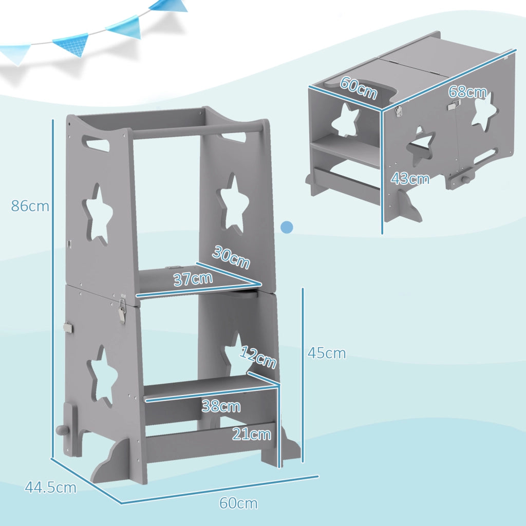 Set Tavolo e Sedie Montessori ¨C zephmum ¨C Legno, Grigio, 60x44.5x86 cm