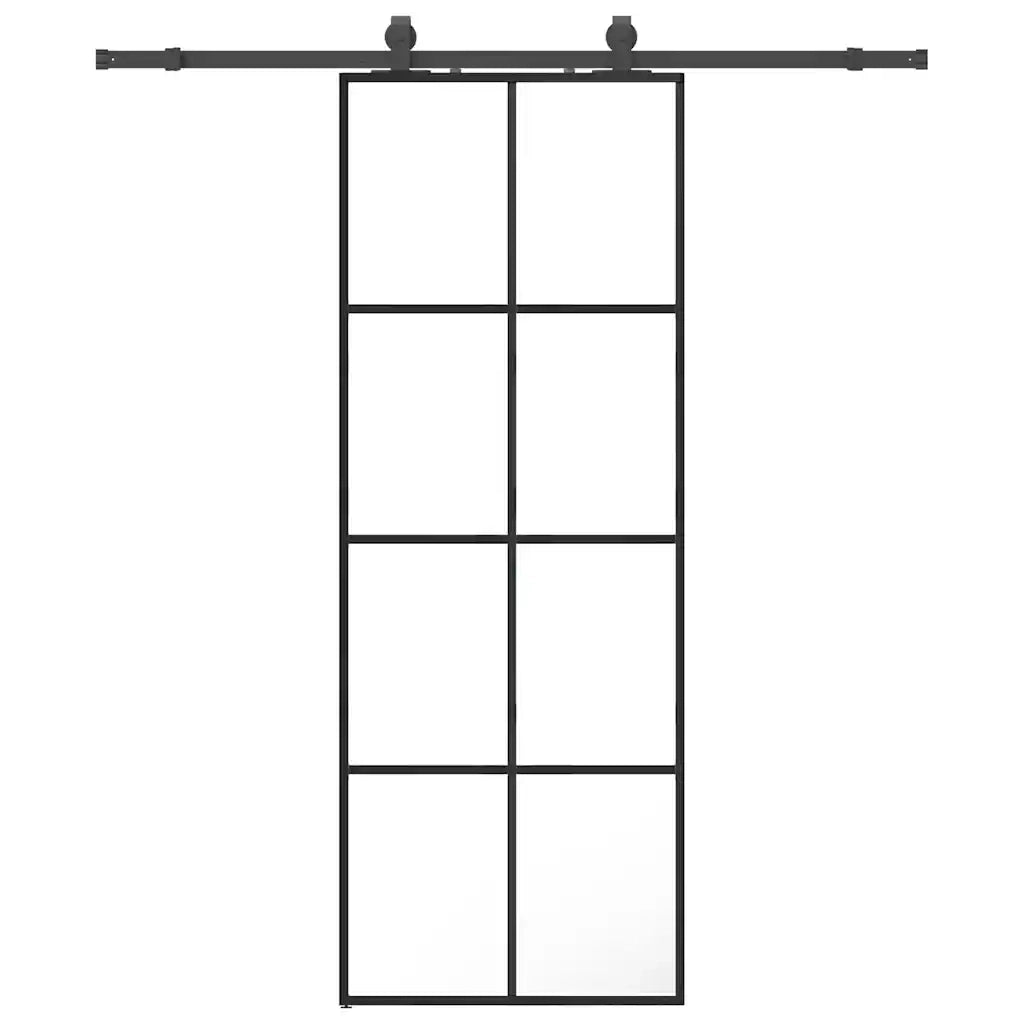 Porta Scorrevole con Ferramenta Nera 76x205 cm in Vetro ESG