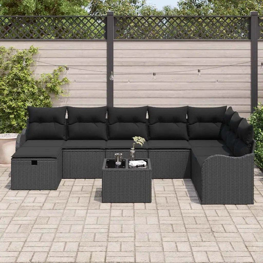 Set di divani con cuscino con archiviazione Nero polyrattan 3359042