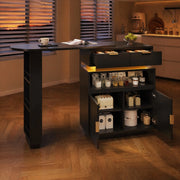 Tavolo da bar allungabile con piano girevole e LED Bluetooth; 115-183x40x99;5 cm; MDF nero