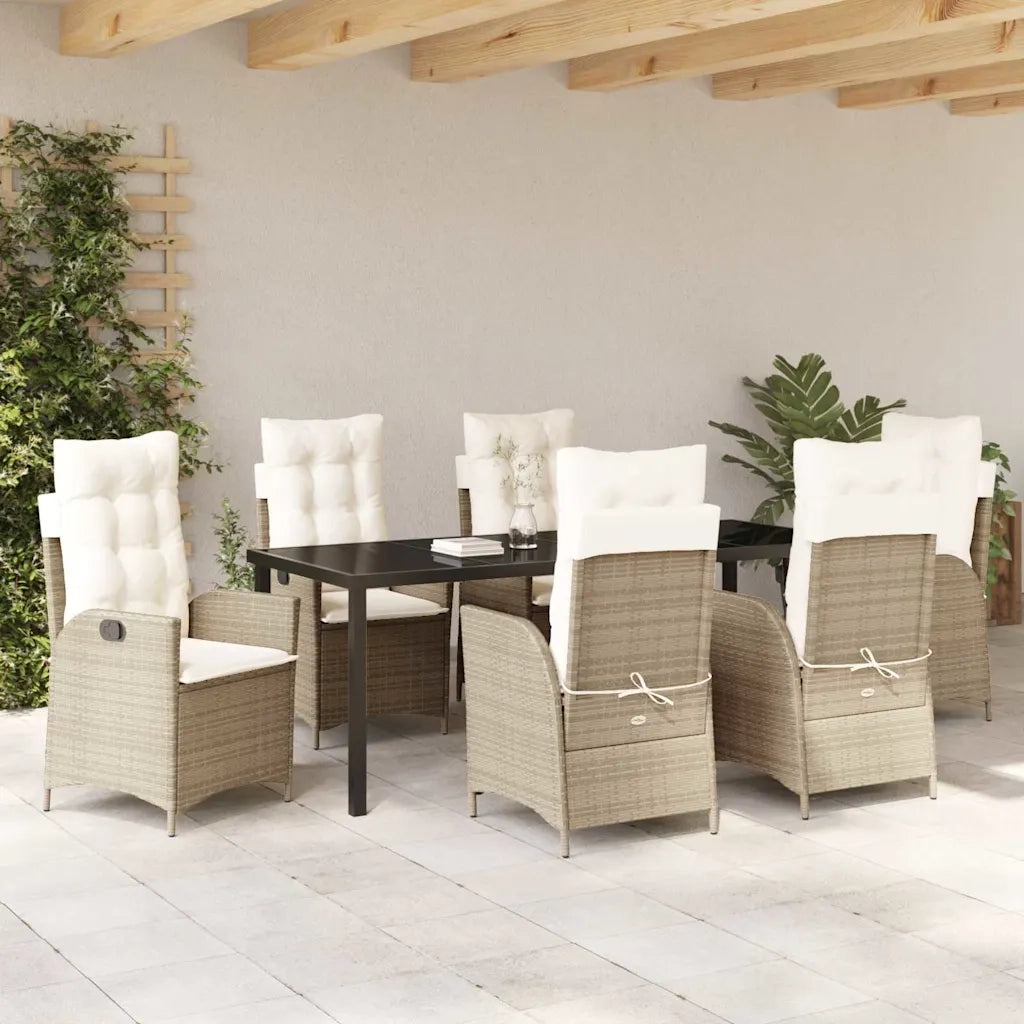 Set da Pranzo per Giardino con cuscino 7 pcs Beige polyrattan 3380510