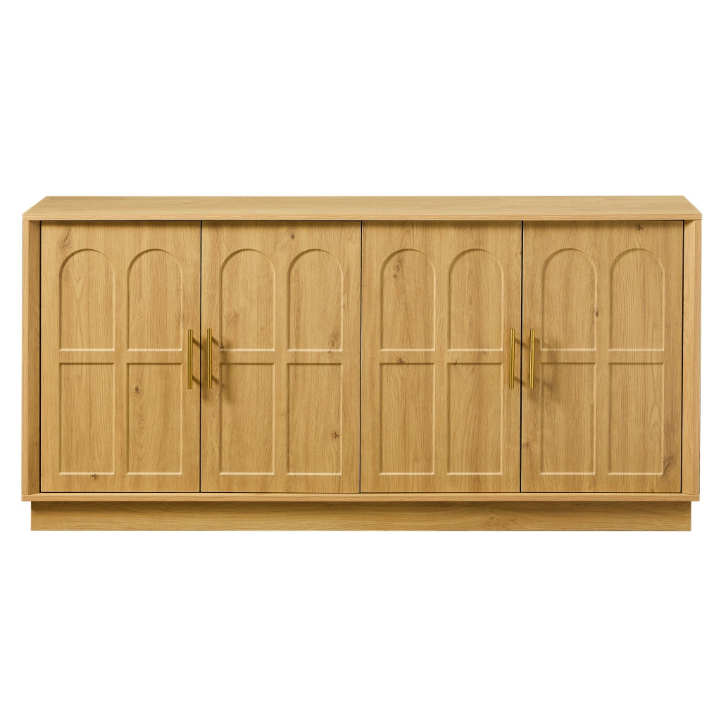 Credenza con ante curve; ripiani regolabili e antiribaltamento - per soggiorno - in MDF - 169×40×80 cm - naturale
