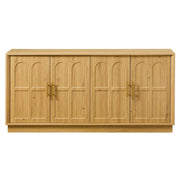 Credenza con ante curve; ripiani regolabili e antiribaltamento - per soggiorno - in MDF - 169×40×80 cm - naturale