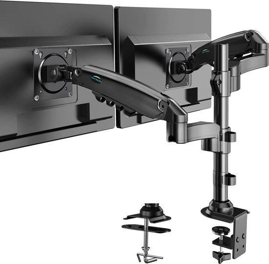 Supporti per schermo doppio per monitor 13"-32" | Rotazione 360° | Regolabile in altezza | Supporto a gasveer | VESA 75/100
