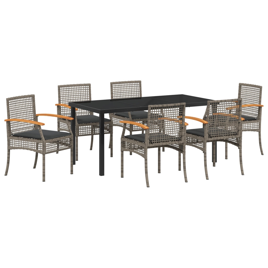 Set da Pranzo Giardino 7 Pezzi con Cuscini Rattan PE Grigio
