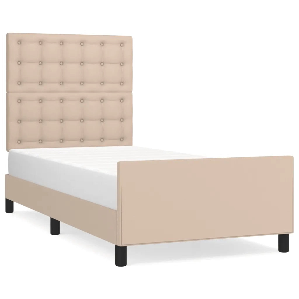 Giroletto con Testiera-Struttura letto con testiera Cappuccino 100x200 cm in Similpelle
