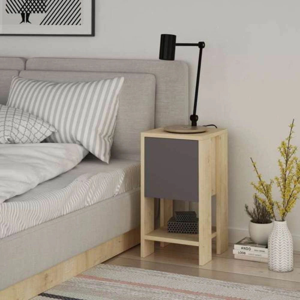 Comodino 1 Anta 30x30x55 cm in MDF Ema Rovere Antracite