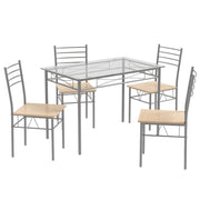Set da pranzo 5 pezzi in vetro con 1 tavolo rettangolare e 4 sedie, Set da pranzo con struttura metallica-Tavoli e sedie da pranzo