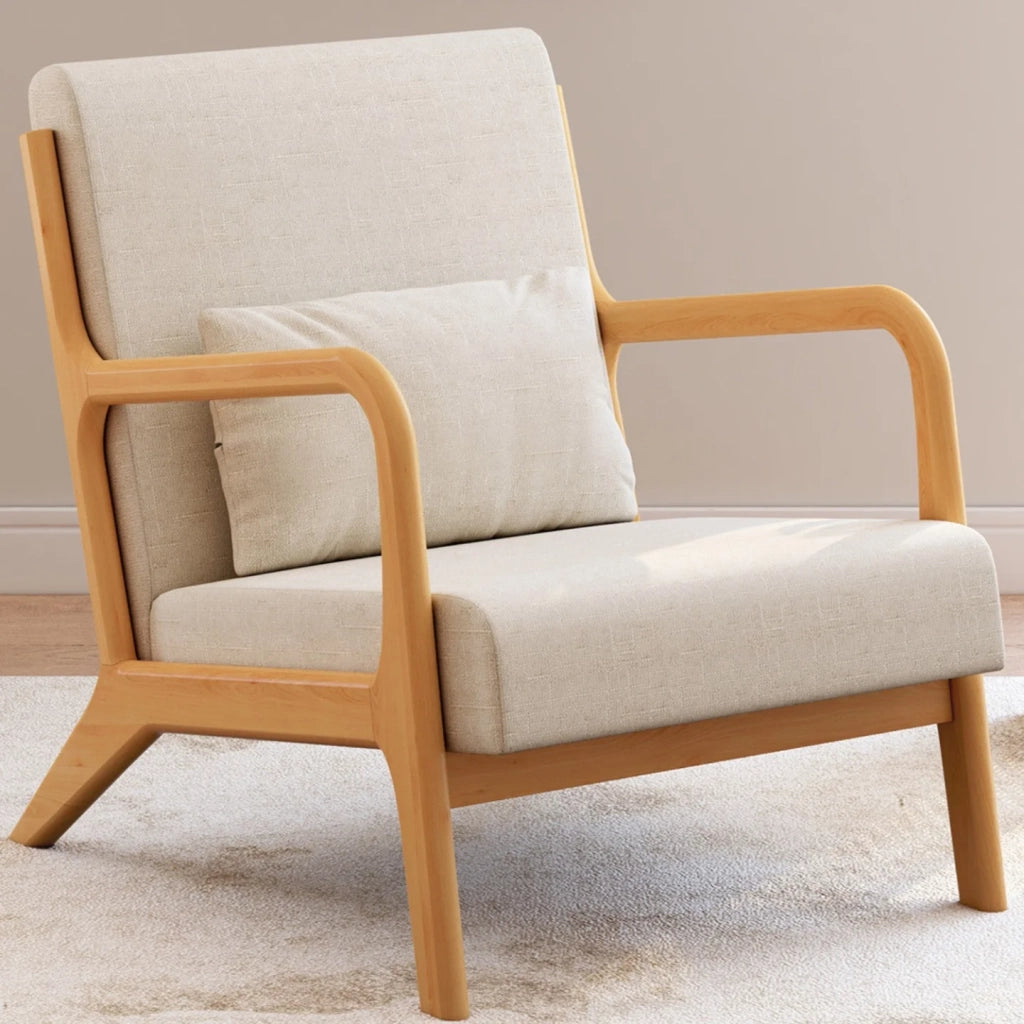 IDMarket - Poltrona scandinava JOSEPH in tessuto beige con braccioli e gambe in legno