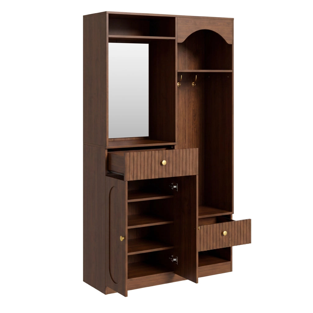 Mobile ingresso con specchio; panca e ganci; 2 cassetti; ripiani regolabili; LED; per ingresso; 100 Ã— 35 Ã— 180 cm