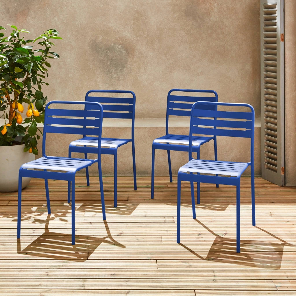 set 4 sedie da giardino bistrot in acciaio, blu elettrico