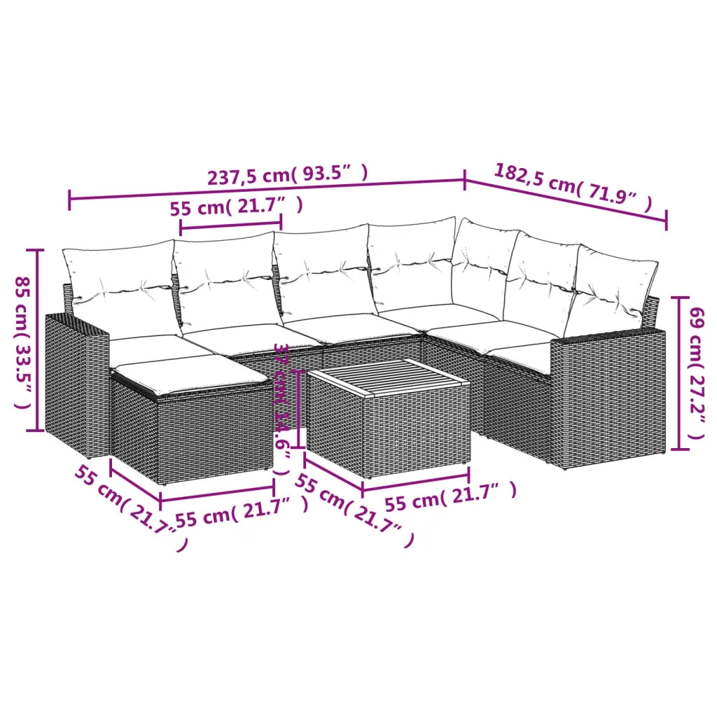 Set Divano da Giardino 8 pz con Cuscini Beige in Polyrattan 3224239