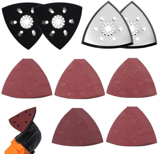 Accessori multitool per macchina a disco 90 mm con accessorio abrasivo e piastre abrasive - 29 pezzi - Utilizzo universale con 25 fogli di carta abrasiva - Corpo P40 a P400 per smerigliatura efficiente