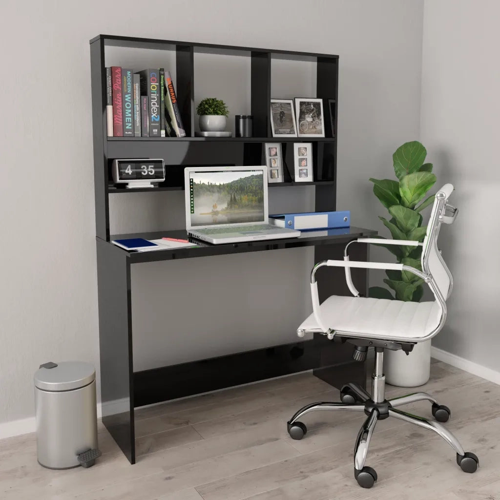 Scrivania Mensole Nero Lucido 110x45x157 cm Legno Multistrato 800394