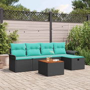 Set Divano da Giardino con cuscino 6 pcs Nero Poly Rattan