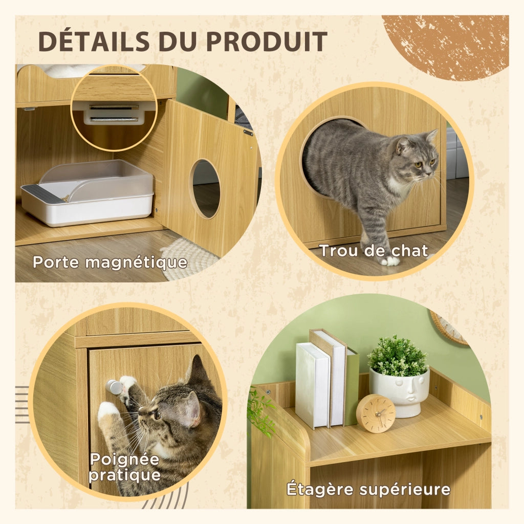 Mobile per lettiera gatto 3 livelli con porta e cuscino ¨C zephmum ¨C 60x45x103 cm