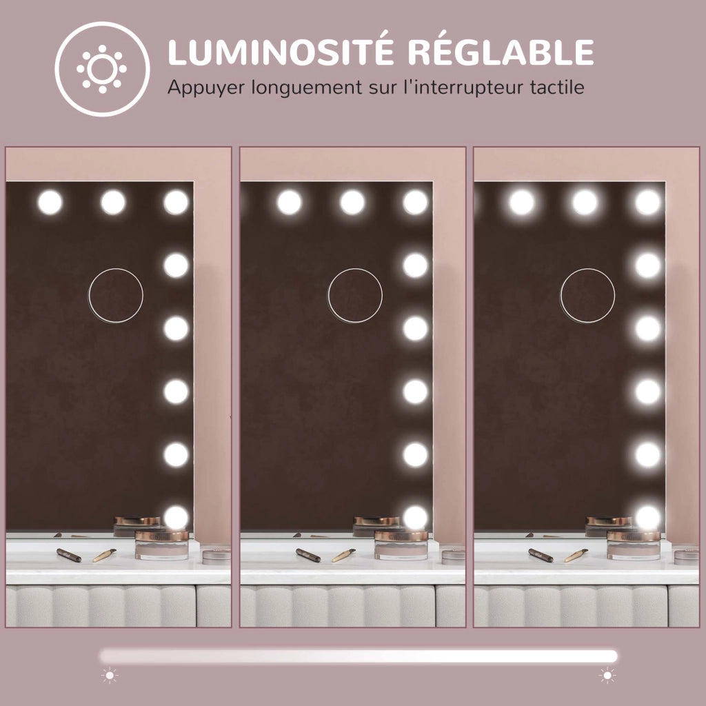 Specchio da trucco con LED regolabile e lente d'ingrandimento ¨C zephmum ¨C 80x62 cm