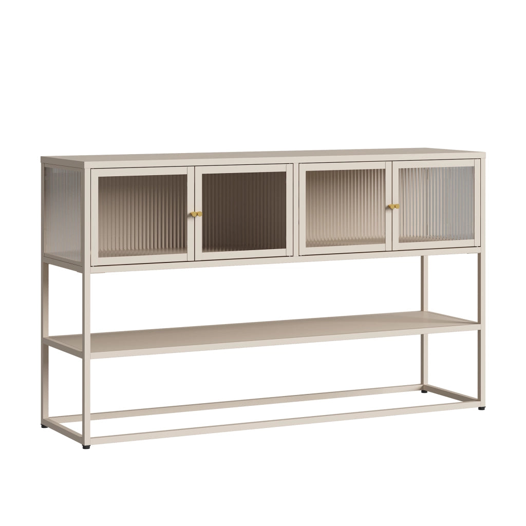 Credenza Bassa Säkylä con Ante in Vetro Scanalato 150x38x90 cm color Cammello [en.casa]