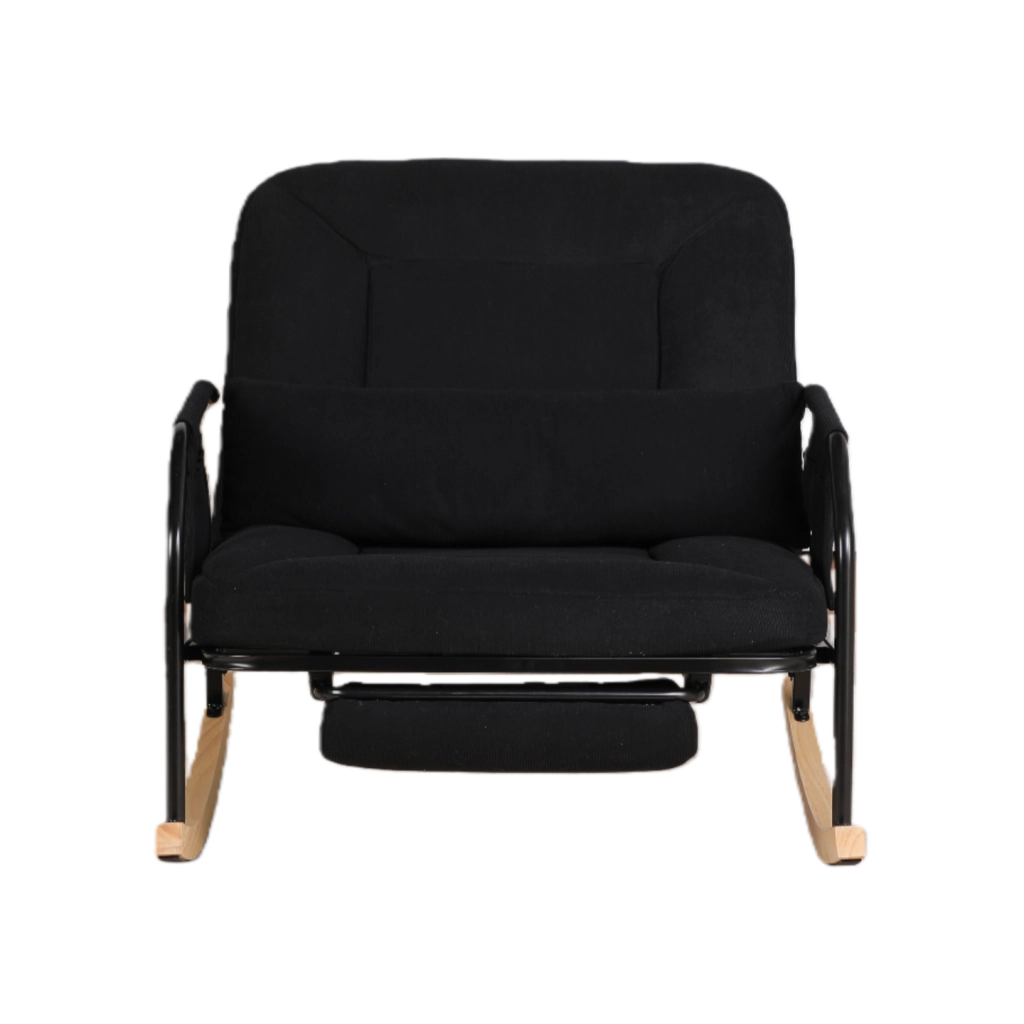 POLTRONA A DONDOLO Reclinabile 82x62 cm Velluto Nero con poggiapiedi estraibile